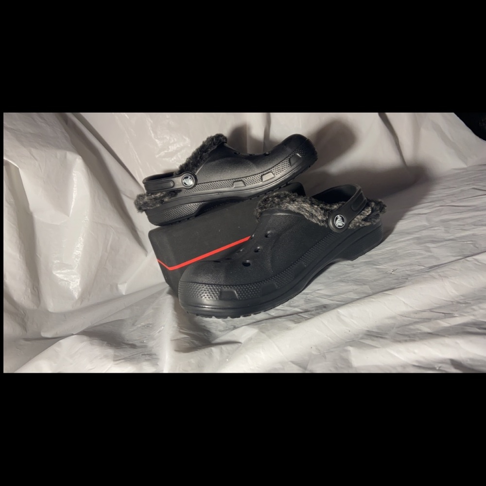 Black fuzzy crocs